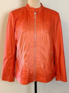 Conrad C orange mesh faux leather zip jacket SZ 8